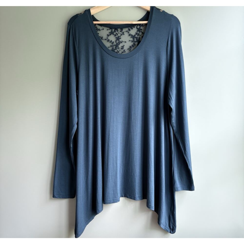TORRID Super Soft Knit Tunic‎ Teal Floral Embroidered Mesh Lace NWT Plus Size 1X - Picture 6 of 12